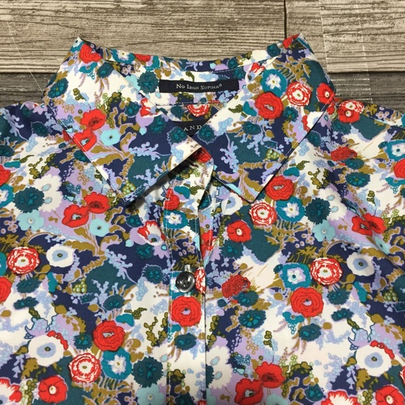 Lands End Non Iron Supima Floral Button Up Shirt 3/4 Sleeve Women’s 2 - Picture 9 of 10